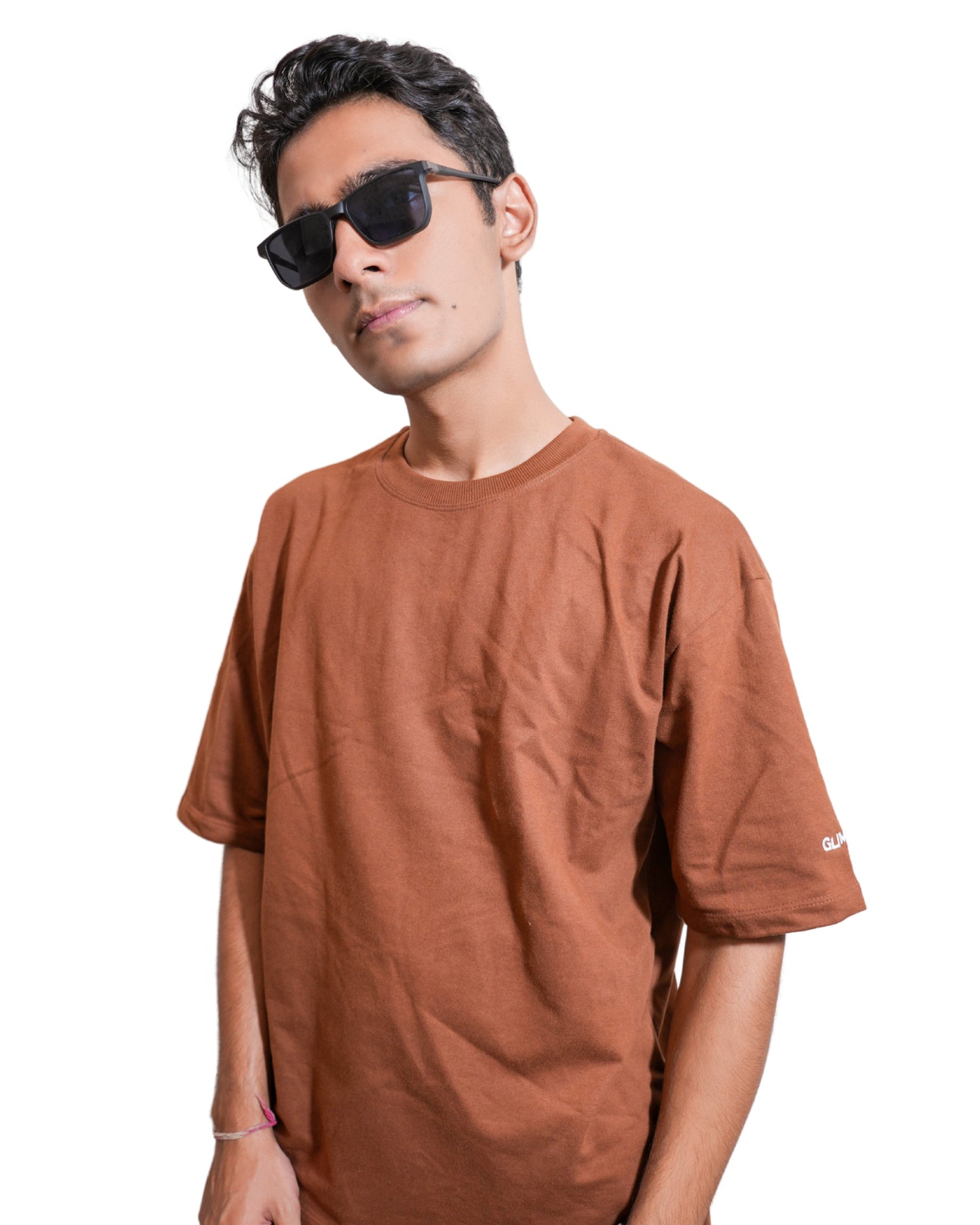 BROWN BLAZE: Glimzen Premium Oversized Tee Chocolate Brown