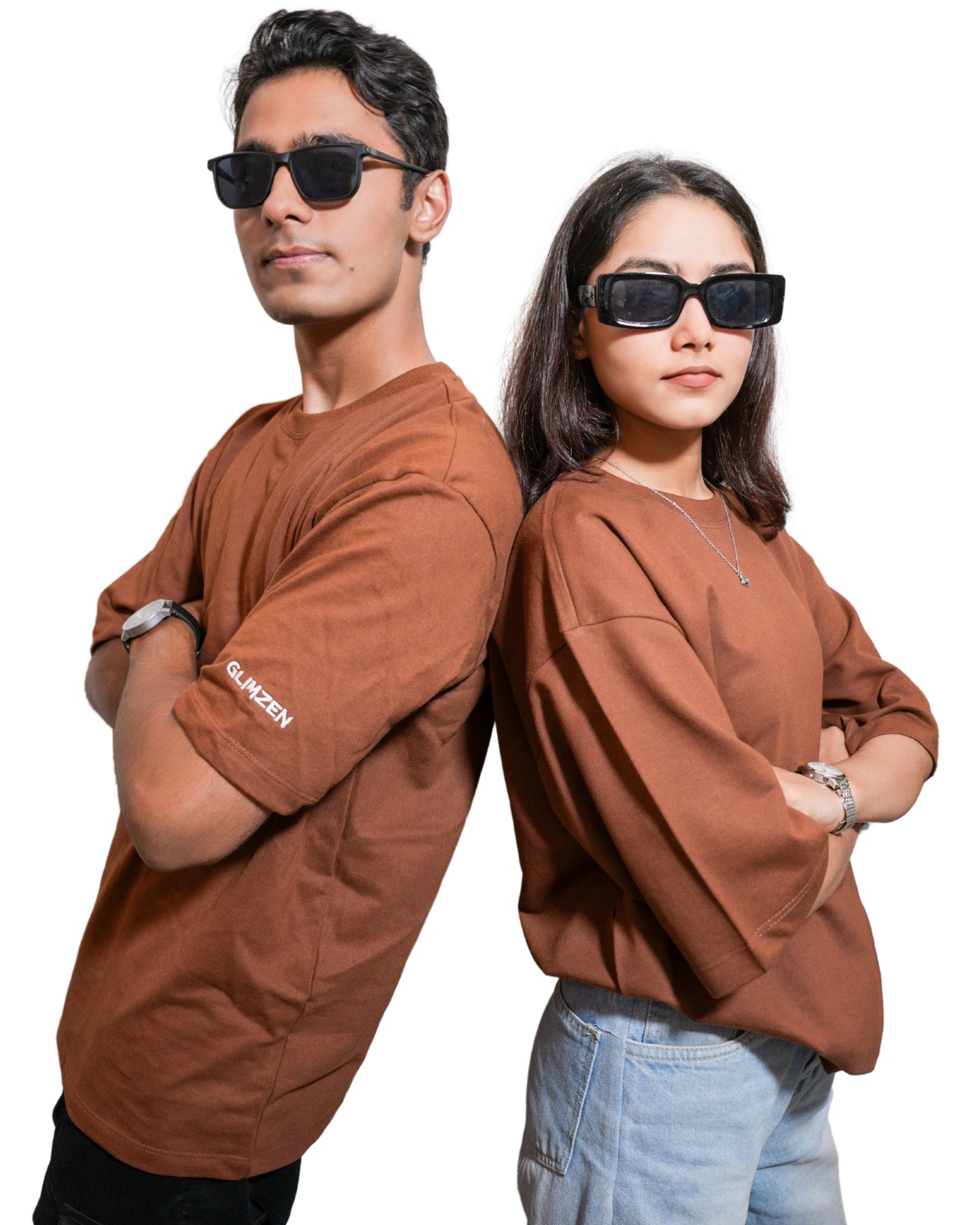 BROWN BLAZE: Glimzen Premium Oversized Tee Chocolate Brown