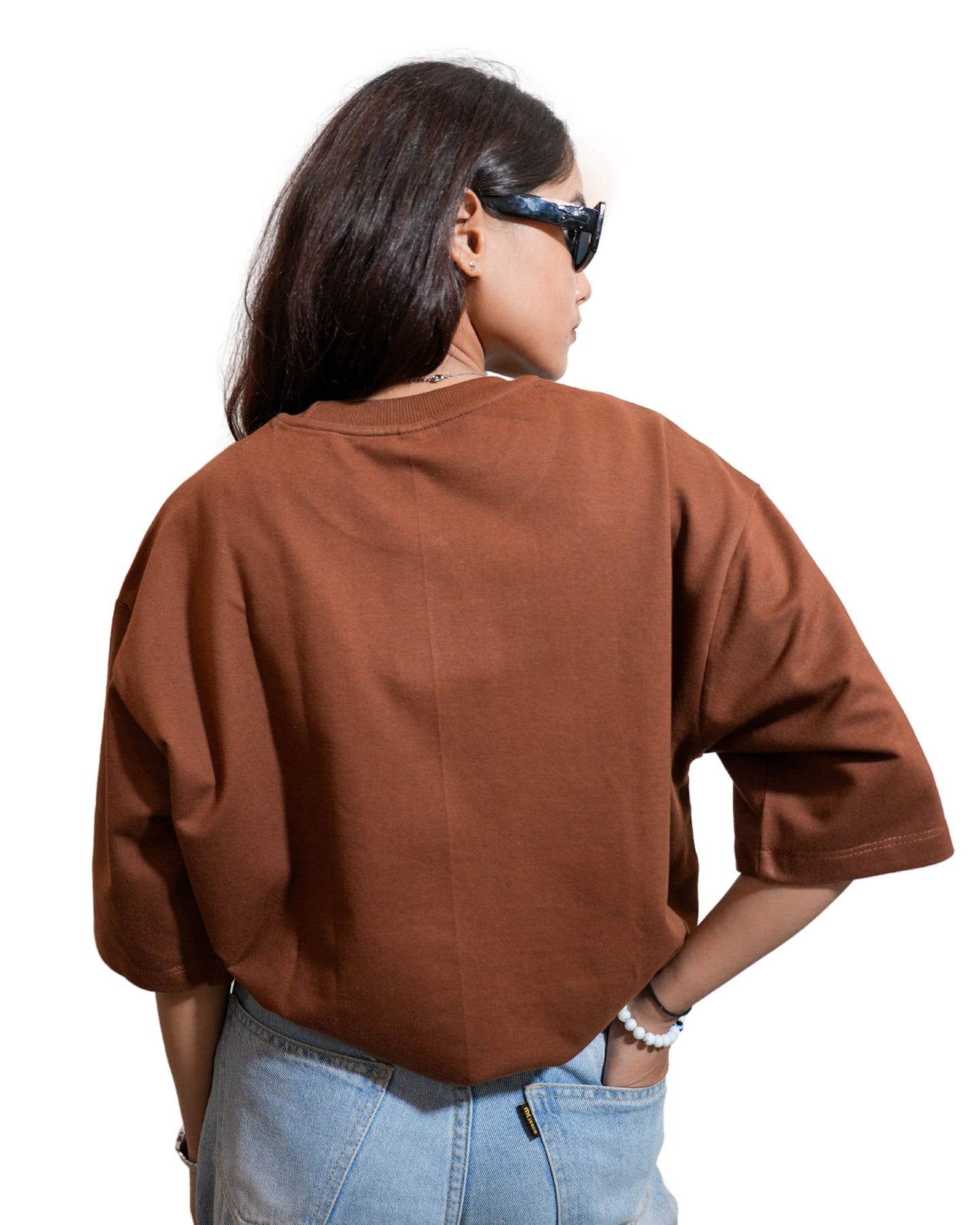 BROWN BLAZE: Glimzen Premium Oversized Tee Chocolate Brown