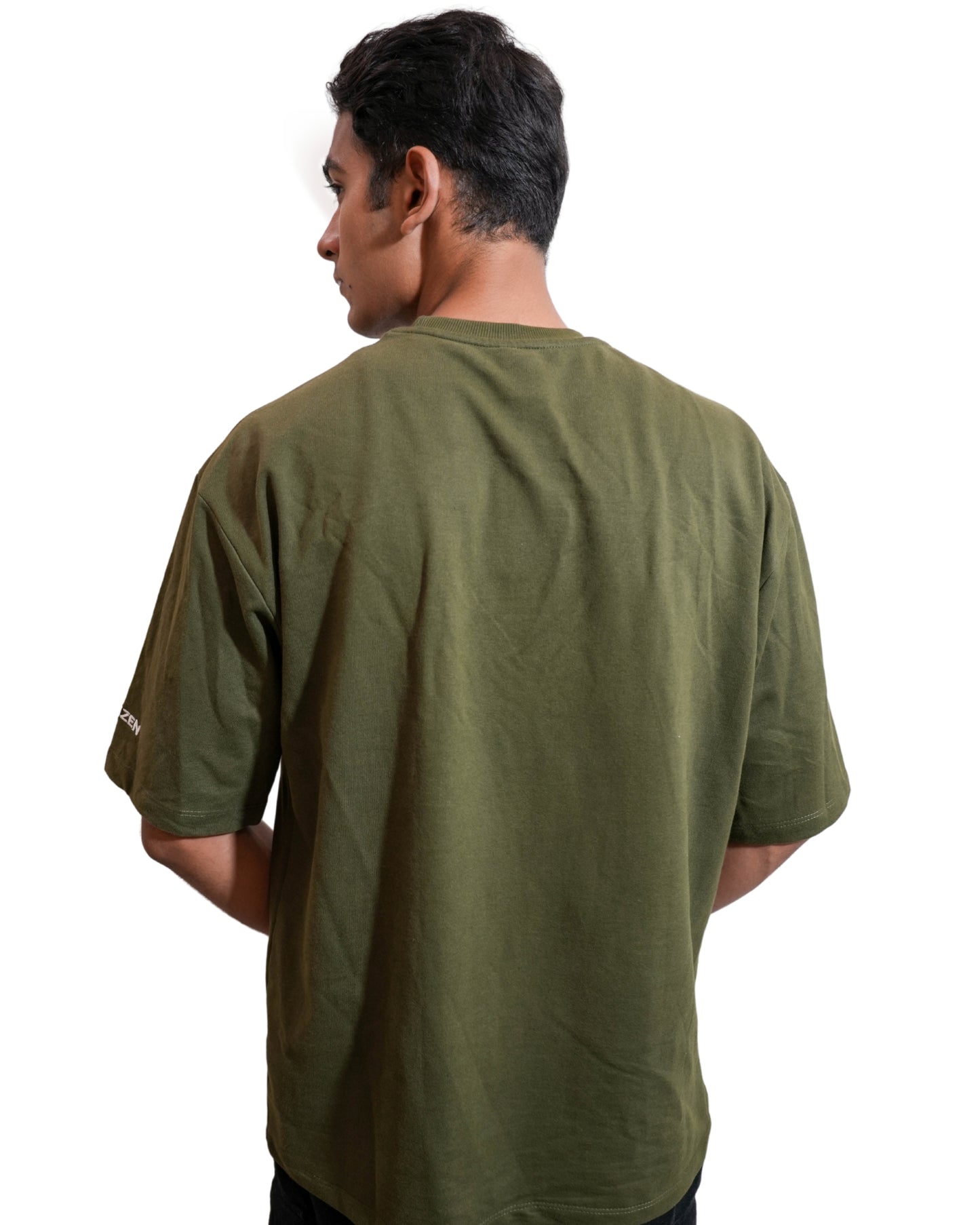 FOREST FADE: Glimzen Premium Oversized Tee Olive Green