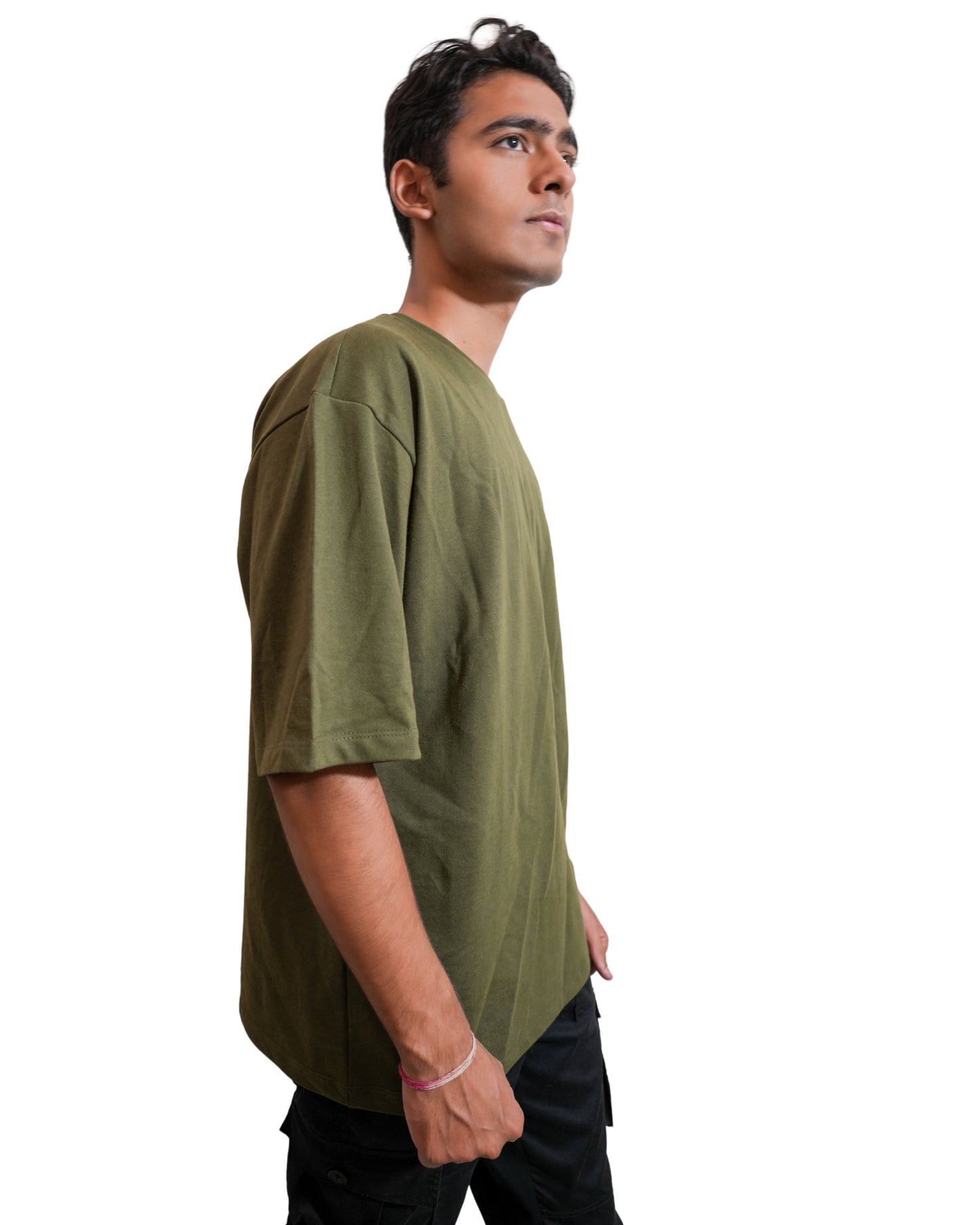 FOREST FADE: Glimzen Premium Oversized Tee Olive Green