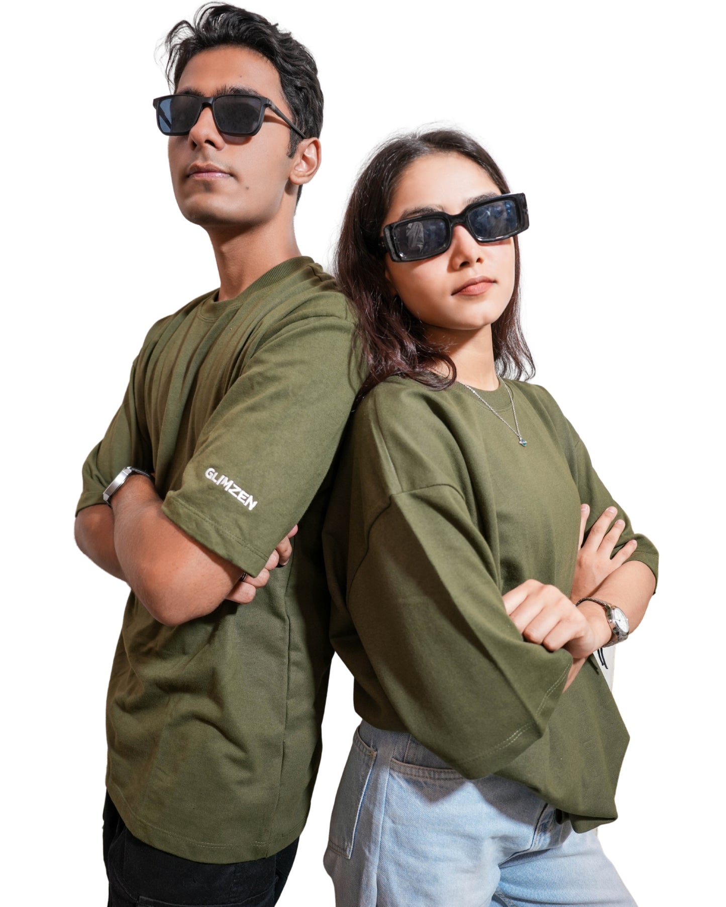 FOREST FADE: Glimzen Premium Oversized Tee Olive Green