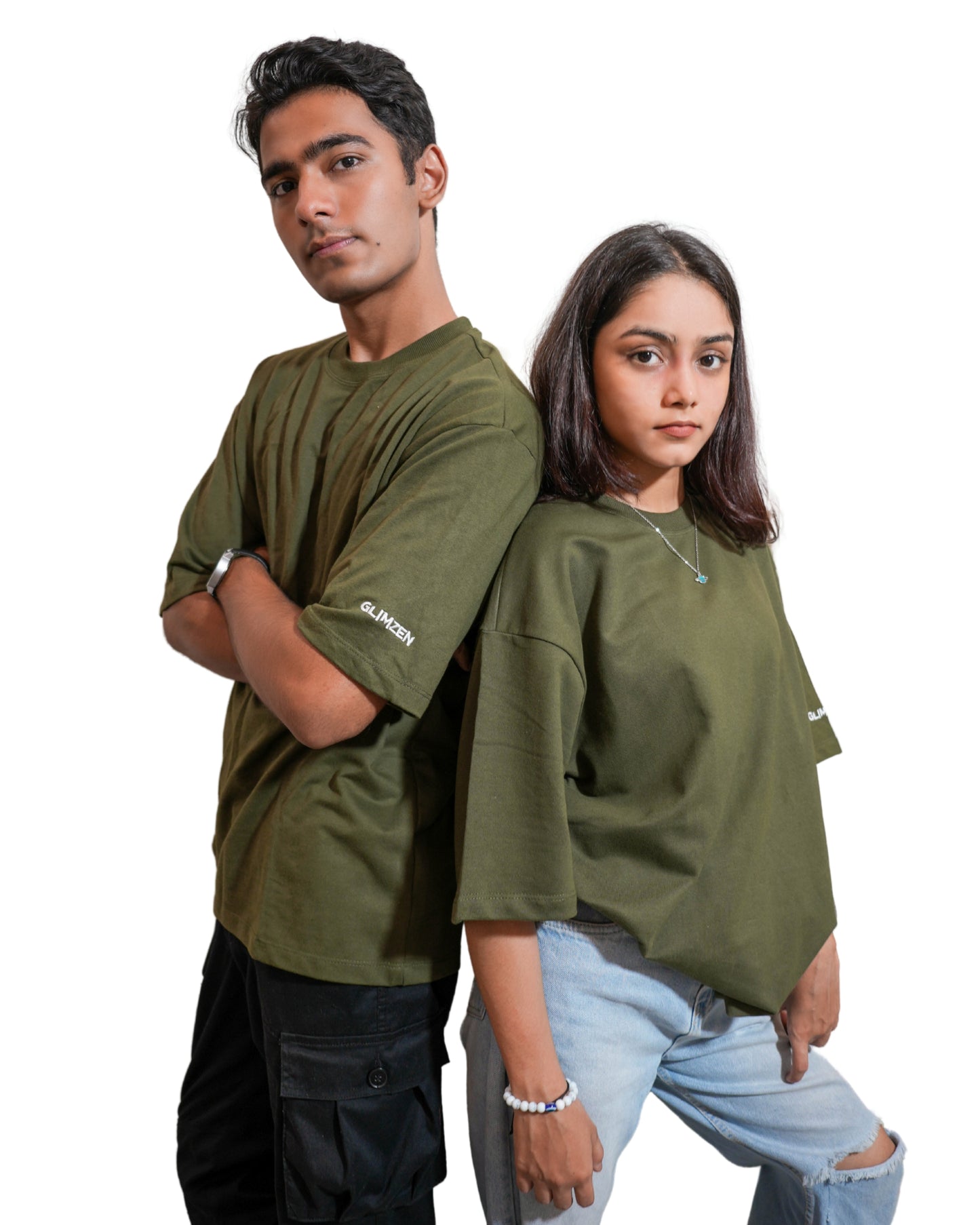 FOREST FADE: Glimzen Premium Oversized Tee Olive Green