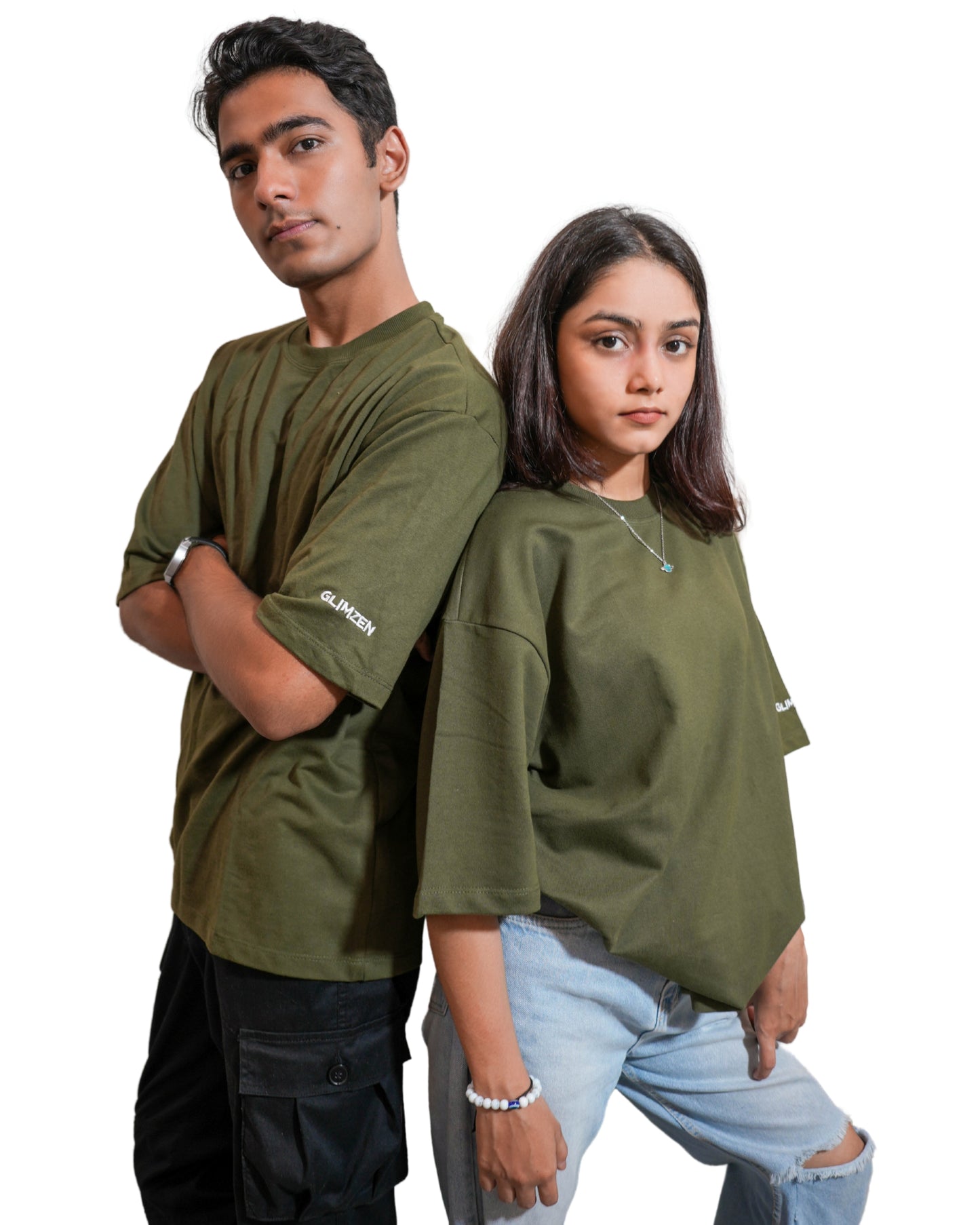 FOREST FADE: Glimzen Premium Oversized Tee Olive Green
