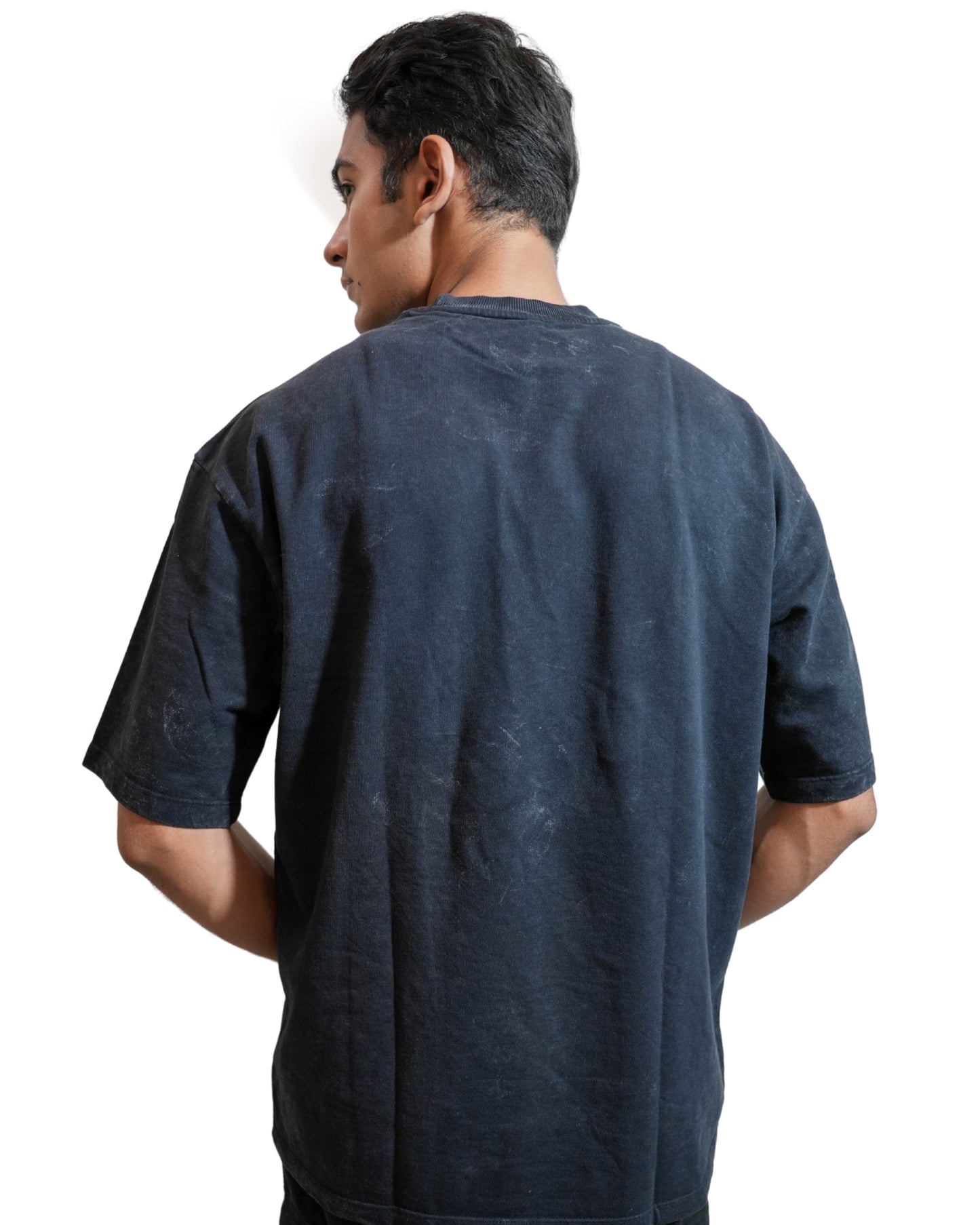 REBORN BLACK: Glimzen Premium Oversized Tee Acid-Washed Black