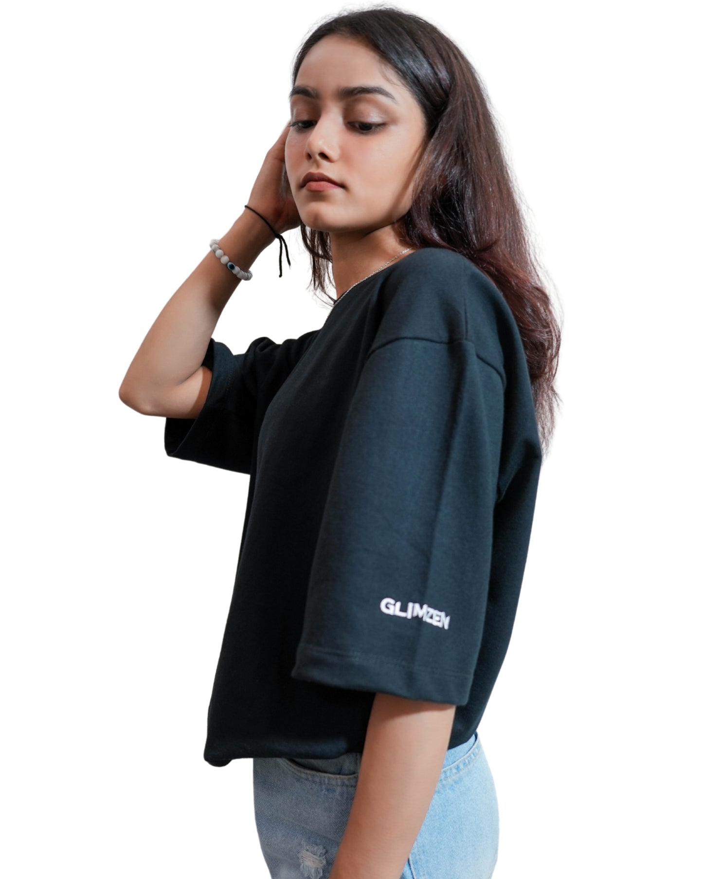 MIDNIGHT CLASSIC: Glimzen Prmium Oversized Tee Jet Black