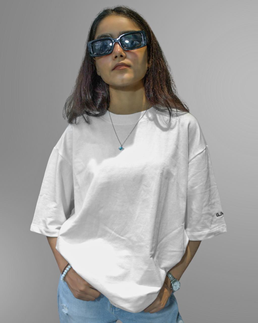 STONE MILK: Glimzen Premium Oversized Tee Off White