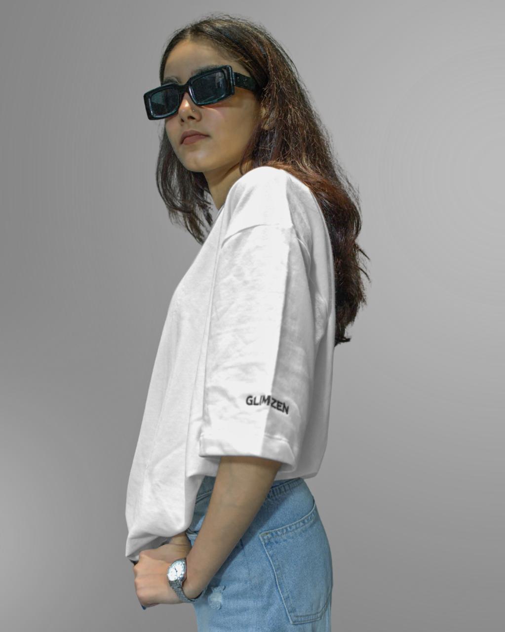 STONE MILK: Glimzen Premium Oversized Tee Off White