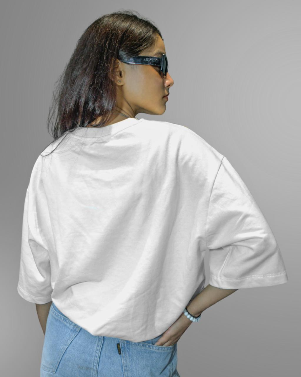 STONE MILK: Glimzen Premium Oversized Tee Off White