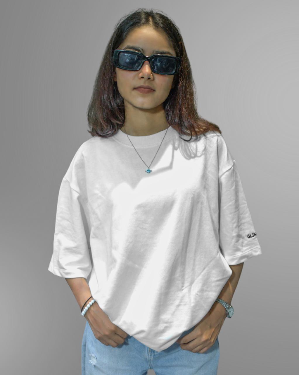 STONE MILK: Glimzen Premium Oversized Tee Off White