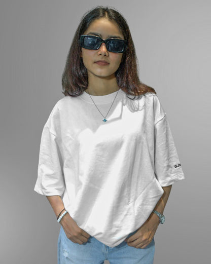 STONE MILK: Glimzen Premium Oversized Tee Off White